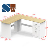 L-Shaped Home Office Wood Corner Desk with 3 Drawers, Oak