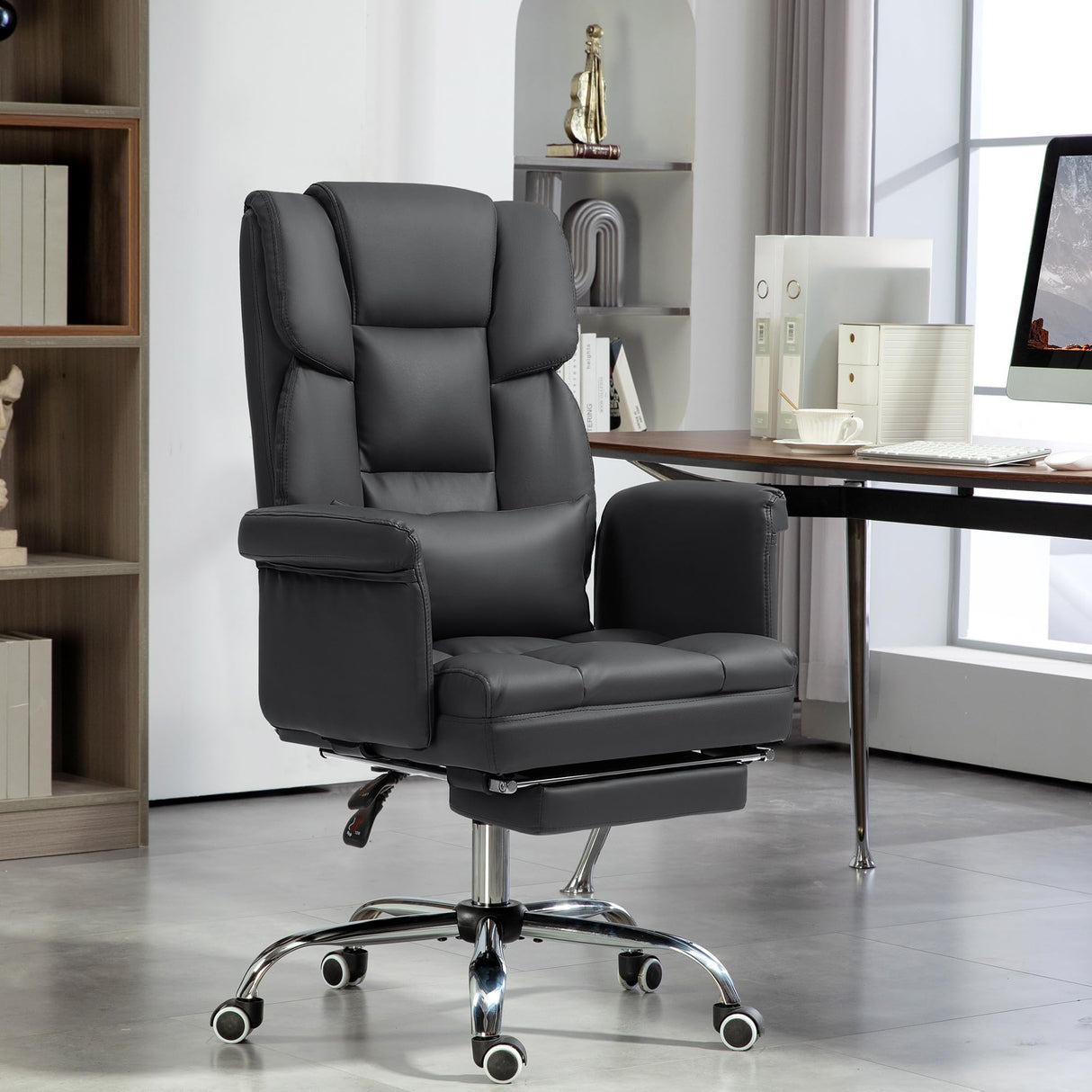 Executive Office Chair, PU Leather Ergonomic Office Desk Chair, Reclining and Swivel