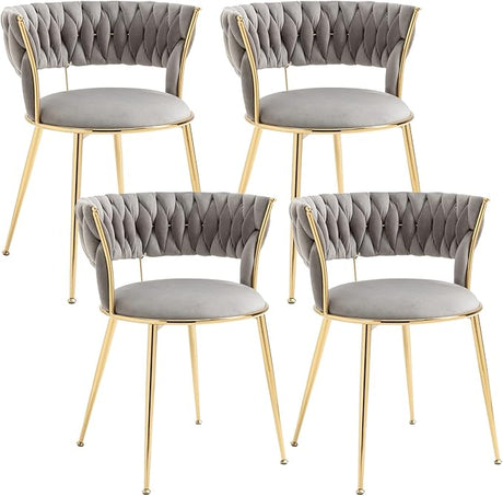 Velvet Dining Chairs Set of 2, Upholstered Dining Room Chairs with Woven Backrest