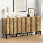 Mid Century Modern Dresser,Natural Wood Dresser for Bedroom,Fluted 9 Drawer Dresser