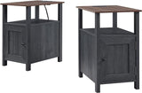 Nightstand with Charging Station, Farmhouse End Table Set of 2, Rustic Sofa Side