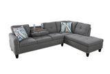 Linen Upholstered L-Shape Sectional Sofa with Storage Ottoman & Chaise