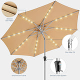 9ft Solar Patio Umbrella - Solar Lights LED Lighted Outdoor Aluminum