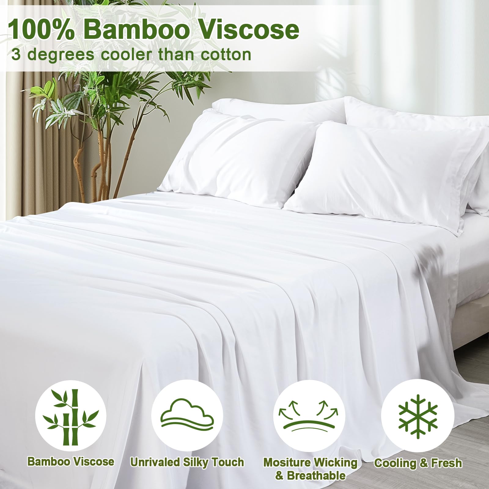 Cooling Sheets Set King Size 6 Piece - 100% Rayon Derived from Bamboo_Sheets - Wider