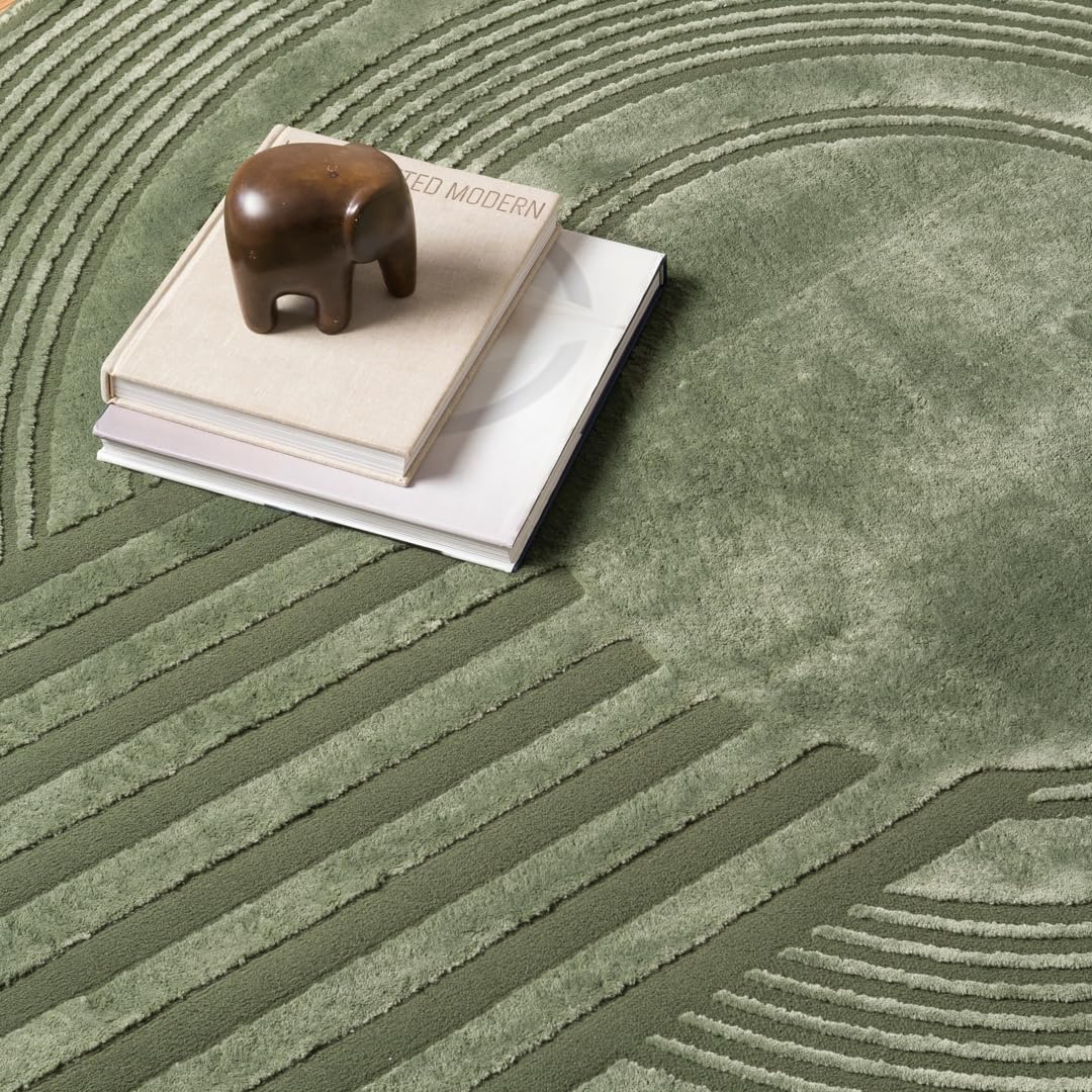 Revival Rugs Maru 8'x8' Washable Area Rug for Living Room Bedroom - 100% Recycled Oeko-TEX Certified, Medium Pile, Green