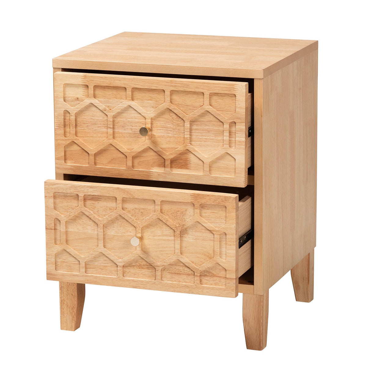 Baxton Studio Hosea Carved Honeycomb Nightstand, 2-Drawer, Natural