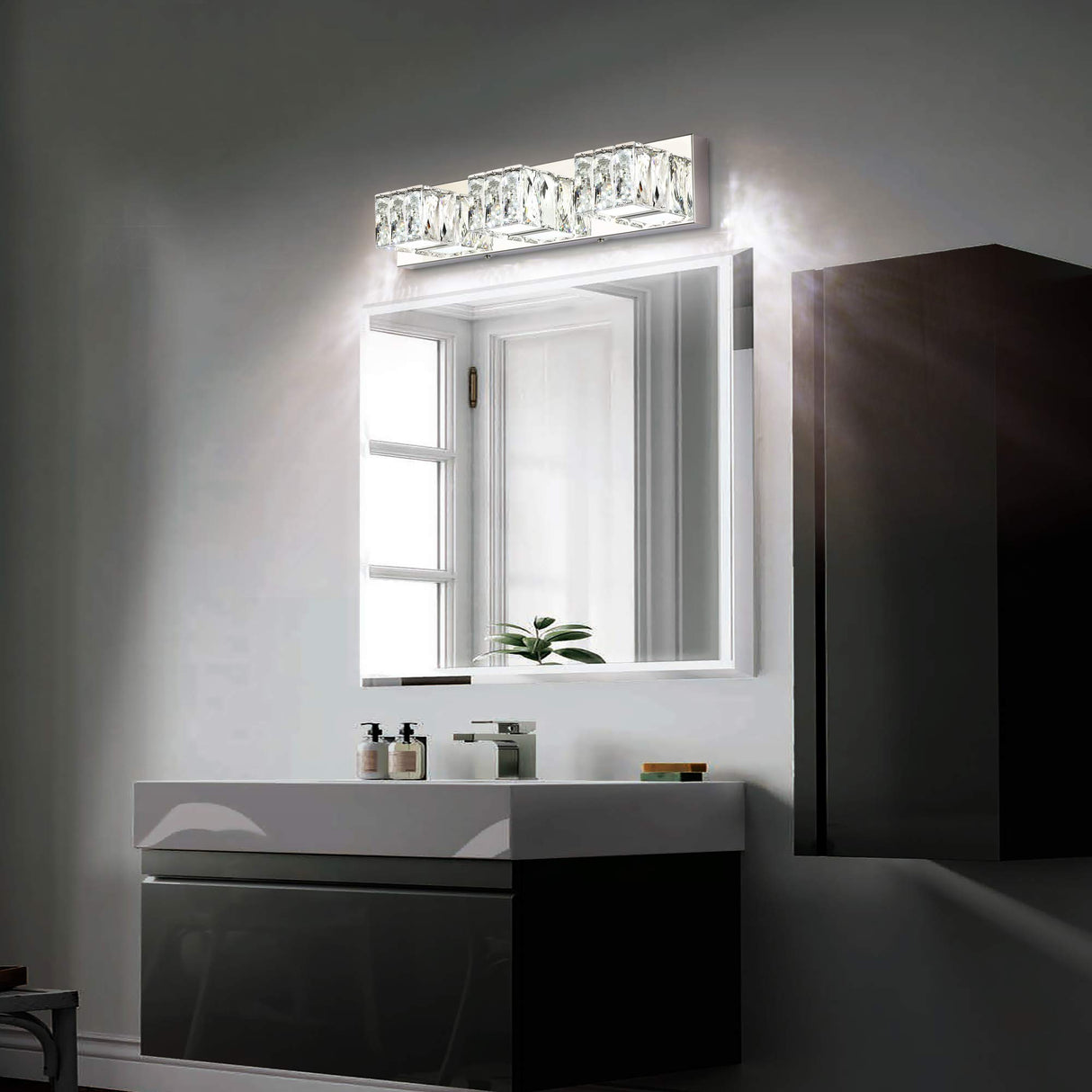 Bundle 24 inch Black Bathroom Lights with Crystal Vanity Light Fixtures 3 Light