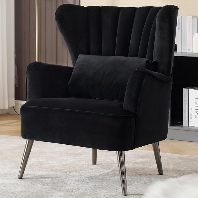 Accent Chair for Living Room - Wingback Arm Chair Modern Bedroom Sofa Velvet