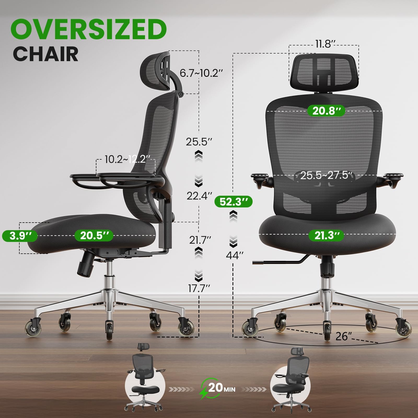 Ergonomic Office Chair for Big and Tall - 350lbs Capacity with Lumbar Support