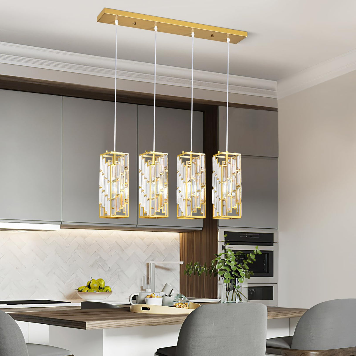 Gold Pendant Lighting Modern Pendant Light, Mini Crystal Chandeliers,Adjustable Pendant