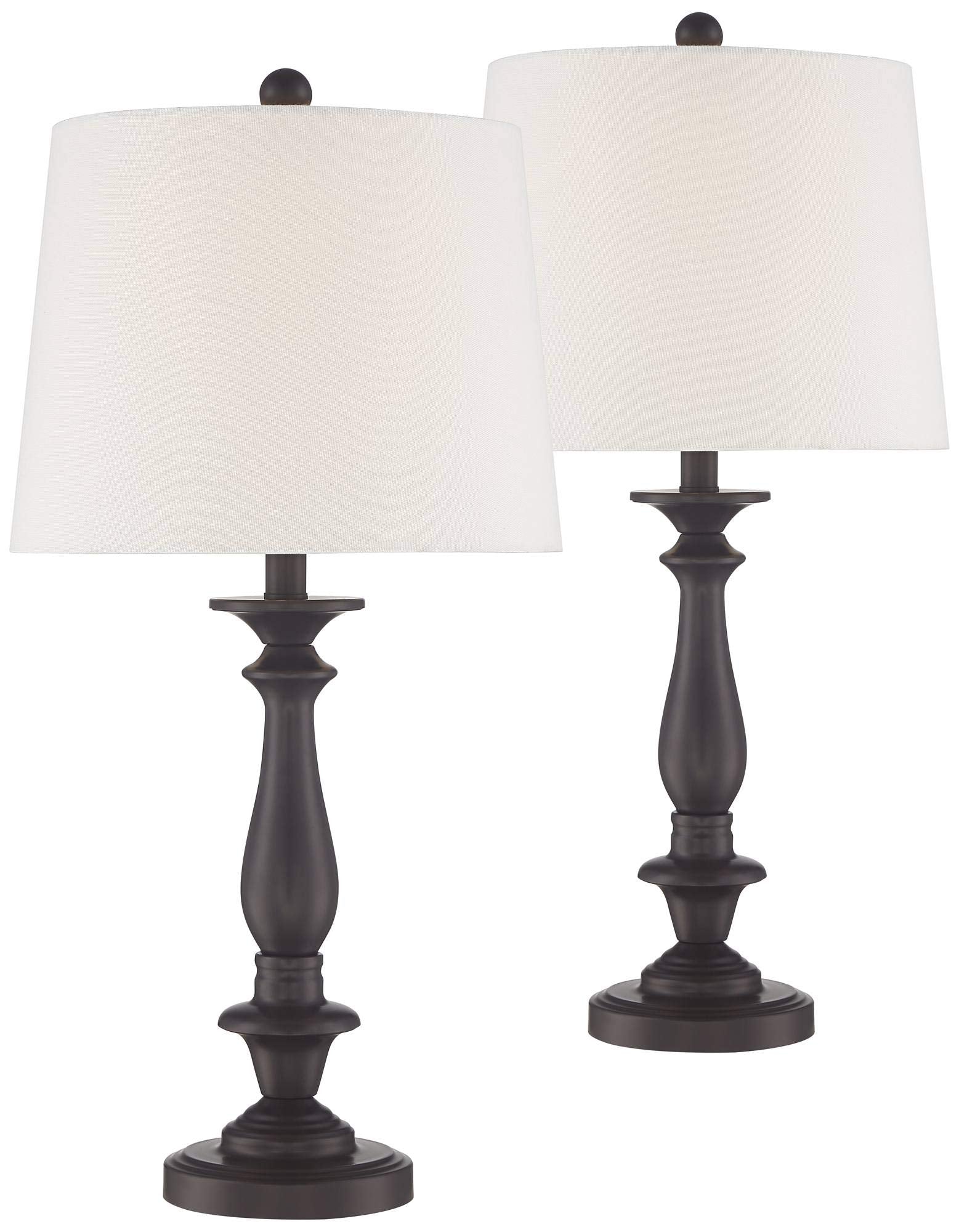 Traditional Table Lamps Set of 2 - 26" Dark Bronze Candlestick with White Drum Shade