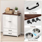 Elevated Dog Feeding Station with Storage Cabinet & Leash Hooks