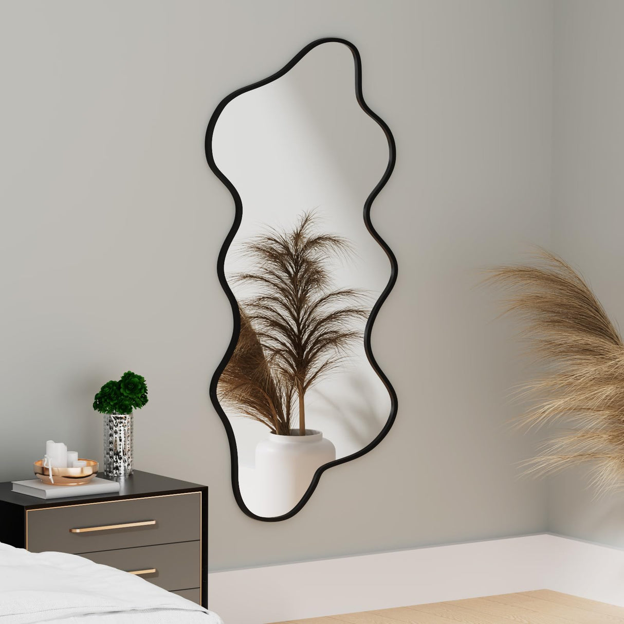 Irregular Wavy Wall Mirror Mirror Asymmetrical Shaped Mirror Aluminum Alloy Framed Big