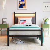 Frame with Upholstered Headboard and Charging Station, LED Lights Bed Frames