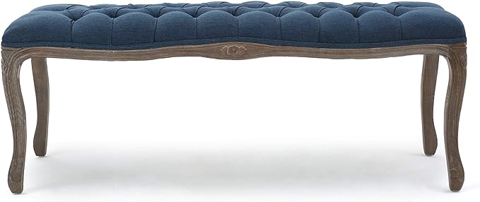 Tassia Tufted Fabric Bench, Dark Blue