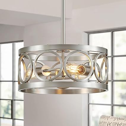 21.7'' Drum Chandelier, Rustic Pendant Lighting for Living Room