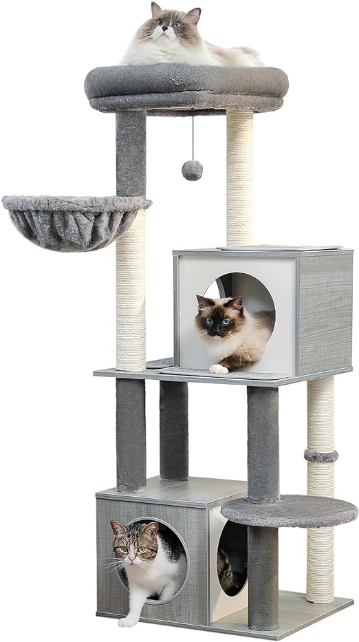 Cat Tree 35 Inches Wooden Cat Tower with Double Condos