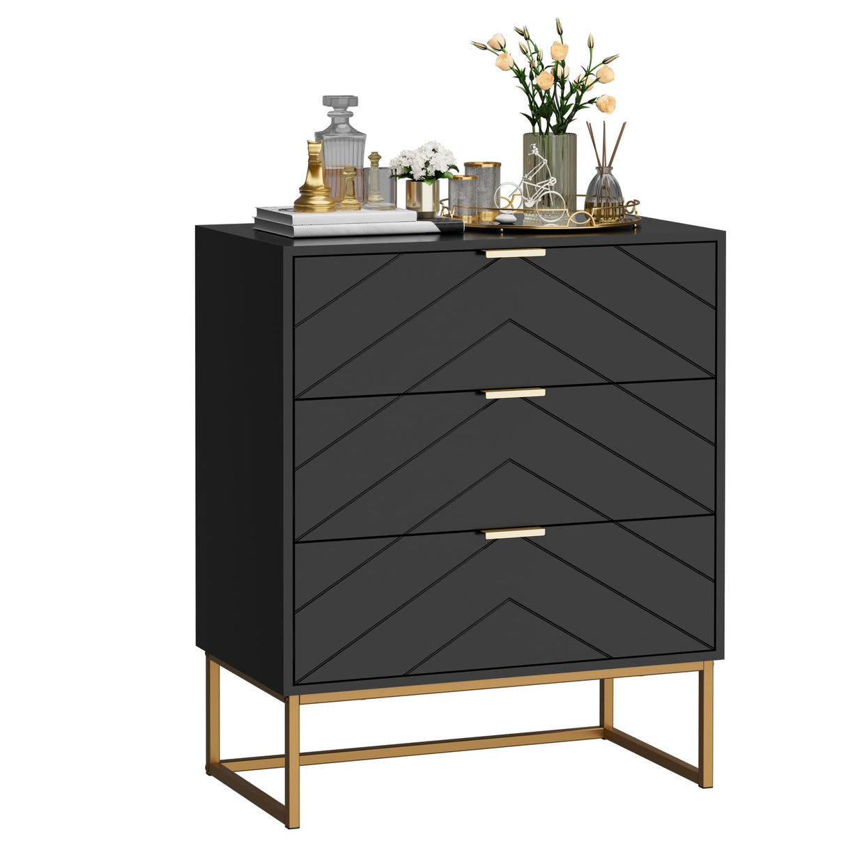 3 Drawer Dresser, Small Chest of Drawers,Black Dressers with Storage