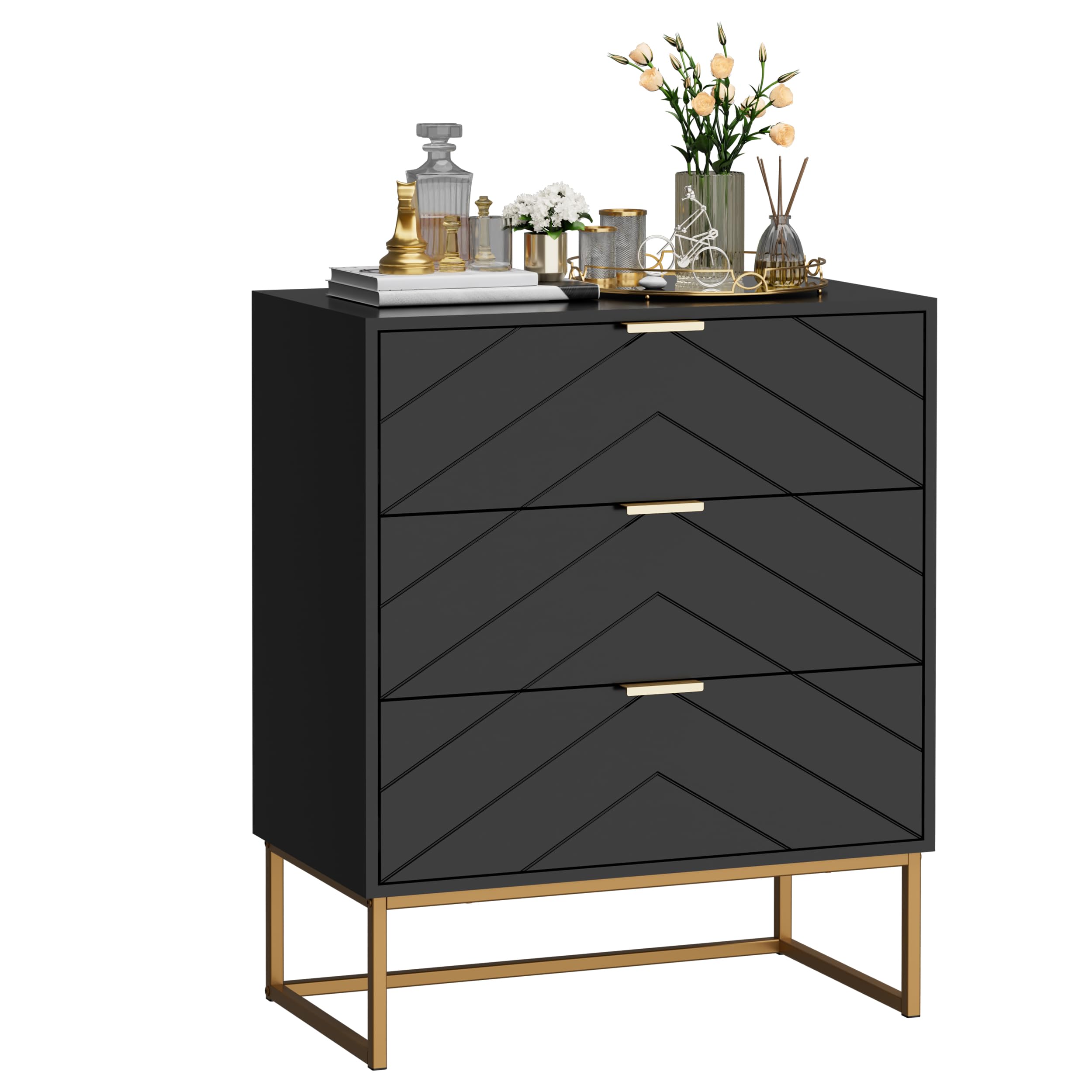 3 Drawer Dresser, Small Chest of Drawers,Black Dressers with Storage