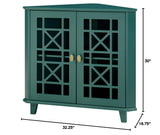 Edison Ronne 32 Inch 2 Door Corner Accent Table with Fretwork Detail - Dark Teal
