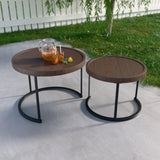 Sand Dune Modern Nesting Coffee Table Set of 2, Round Patio Wood Side Table