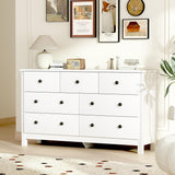 White Dresser for Bedroom, 7 Drawer Dresser & Chest of Drawer with Black Handle