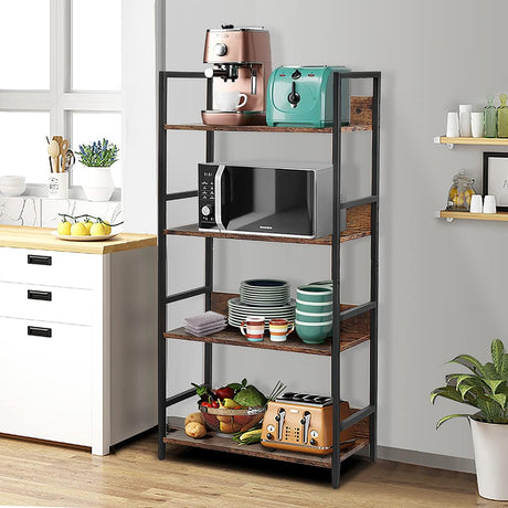 Bookshelf 4 Tier Industrial Bookcase Rustic Wood and Metal Standing Bookshelf