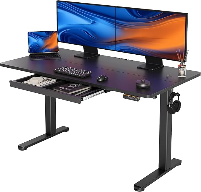 Standing Desk with Drawers, 48 x 24 Inch White Standing Desks Electric Adjustable