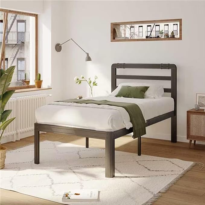 Queen Bed Frame with Headboard，18 Inch High Queen Size Bed Frame