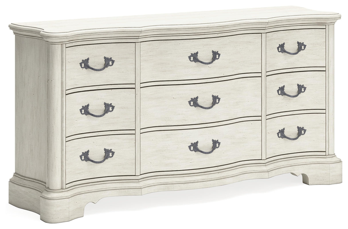 Arlendyne Traditional 9 Drawer Dresser with Felt-lined Top Drawer for Bedroom, White