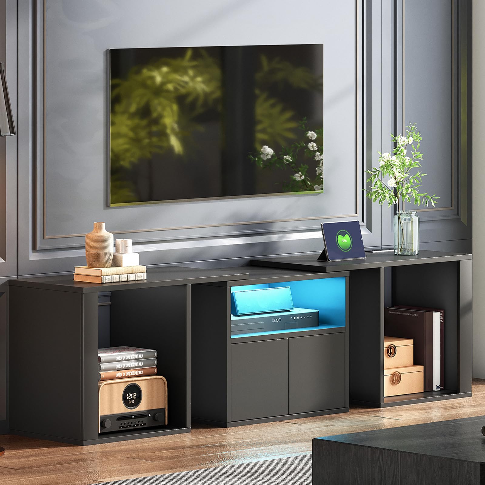 TV Stand with Power Outlet & LED Lights for 65" TVs