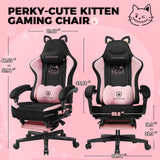 Pink Gaming Chair with Cat Ears - Ergonomic Office Chair with Memory Foam