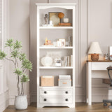 Bookcase with Storage Drawers, Wooden Bookcase with 4-Tier Open Shelves and 2 Drawers,