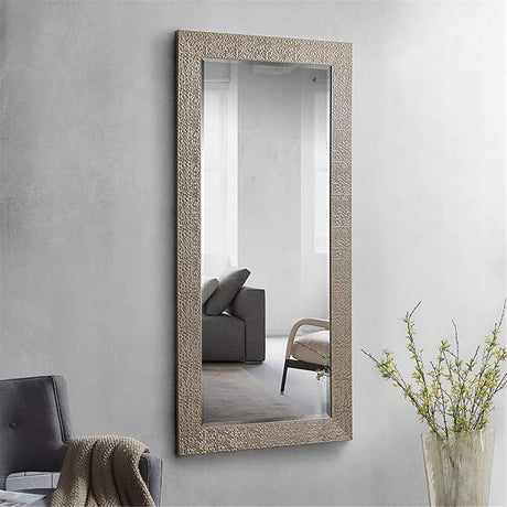 Oversized Full-Length Mirror – Large Mosaic Decorative Wall Mirror with Faux Wood Frame – Elegant Tall Full-Body Floor Mirror in Silver for Bedroom and Living Room