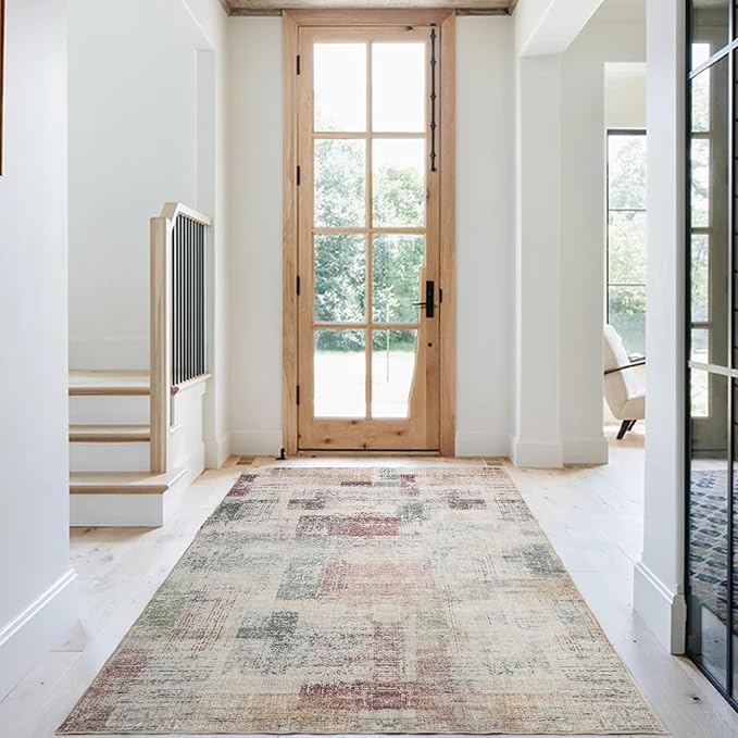 Area Rug 8×10, Large Vintage Boho Rug,Ultra-Soft Low Pile, Washable, Non Slip,Stain