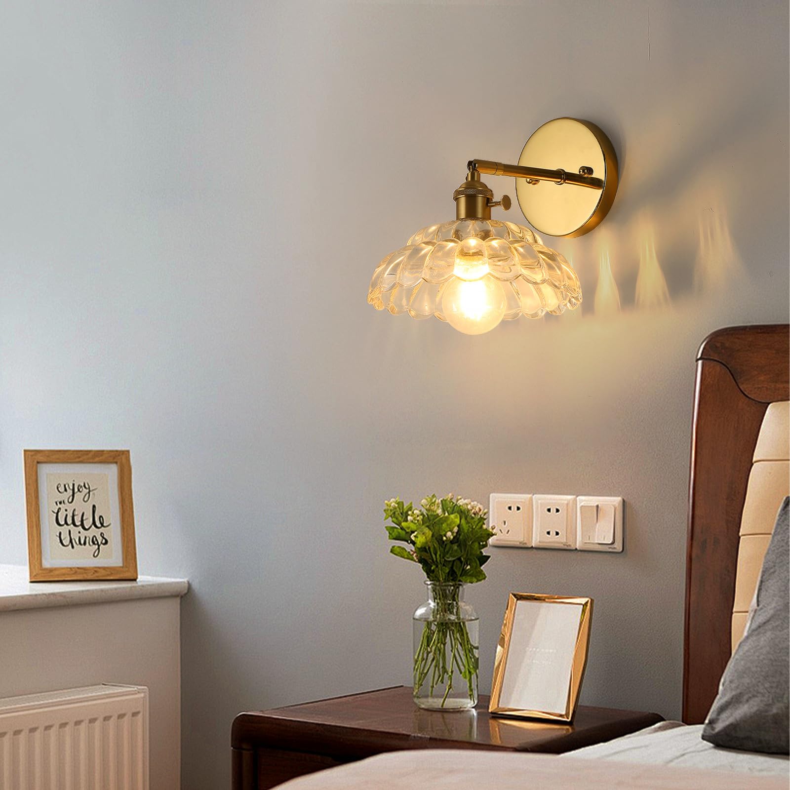 Vintage Wall Sconces with Petal Glass Lampshade, Switch Bathroom Wall Sconce Vanity Light for Mirror