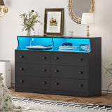 LED Dresser for Bedroom, 6 Drawer Double Dresser with Charging Station