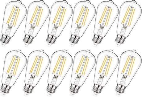 12-Pack Dimmable Vintage LED Edison Bulb 60W Equivalent, 6W 850Lumens