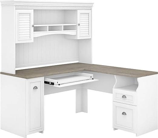 L Shaped Desk with Hutch, Drawers and Storage Cabinet Corner Computer Table