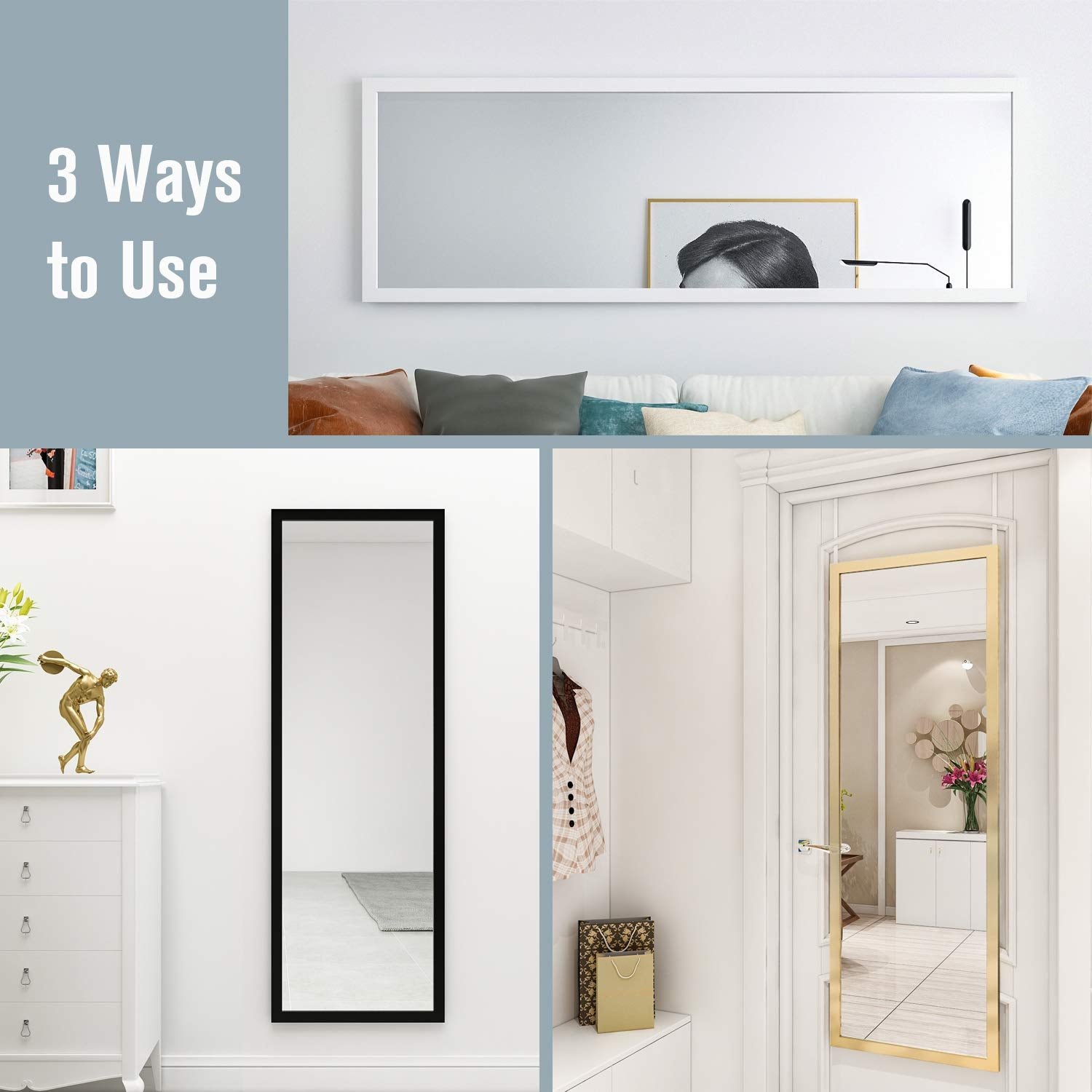 48" x 16" Over The Door Mirror Full Length Mirror Door Mirror Wall Mirror Hanging with