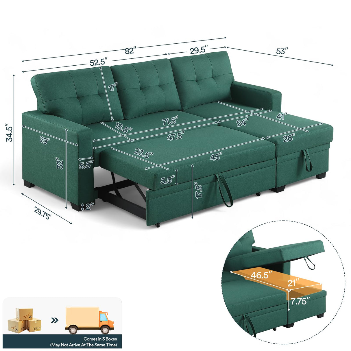 Skepphlay L Shaped Sleeper Sofa Bed Chaise Lounge for Home Living Room Apartment Dorm, Light Green