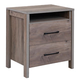 Farmhouse Nightstand, Rustic Wood Bedside Table with 2 Storage Drawers & Open Shelf,