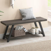 Storage Bench, Industrial Indoor Entryway Bench, Wood Metal Hallway Accent Bench