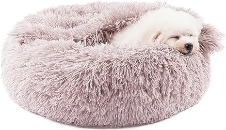Dog Beds for Small Dogs, Donut Dog Bed with Blanket Attached