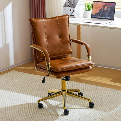 Armless Office Desk Chair, Mid-Back PU Leather Computer Task Chair with 360 Degree