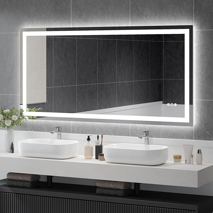 72x36 Inch Modern LED Bathroom Mirror - Smart Backlit Vanity Mirror with Anti-Fog, Dimmable Lights, Wall Mounted, 1/5 Inch Tempered Glass