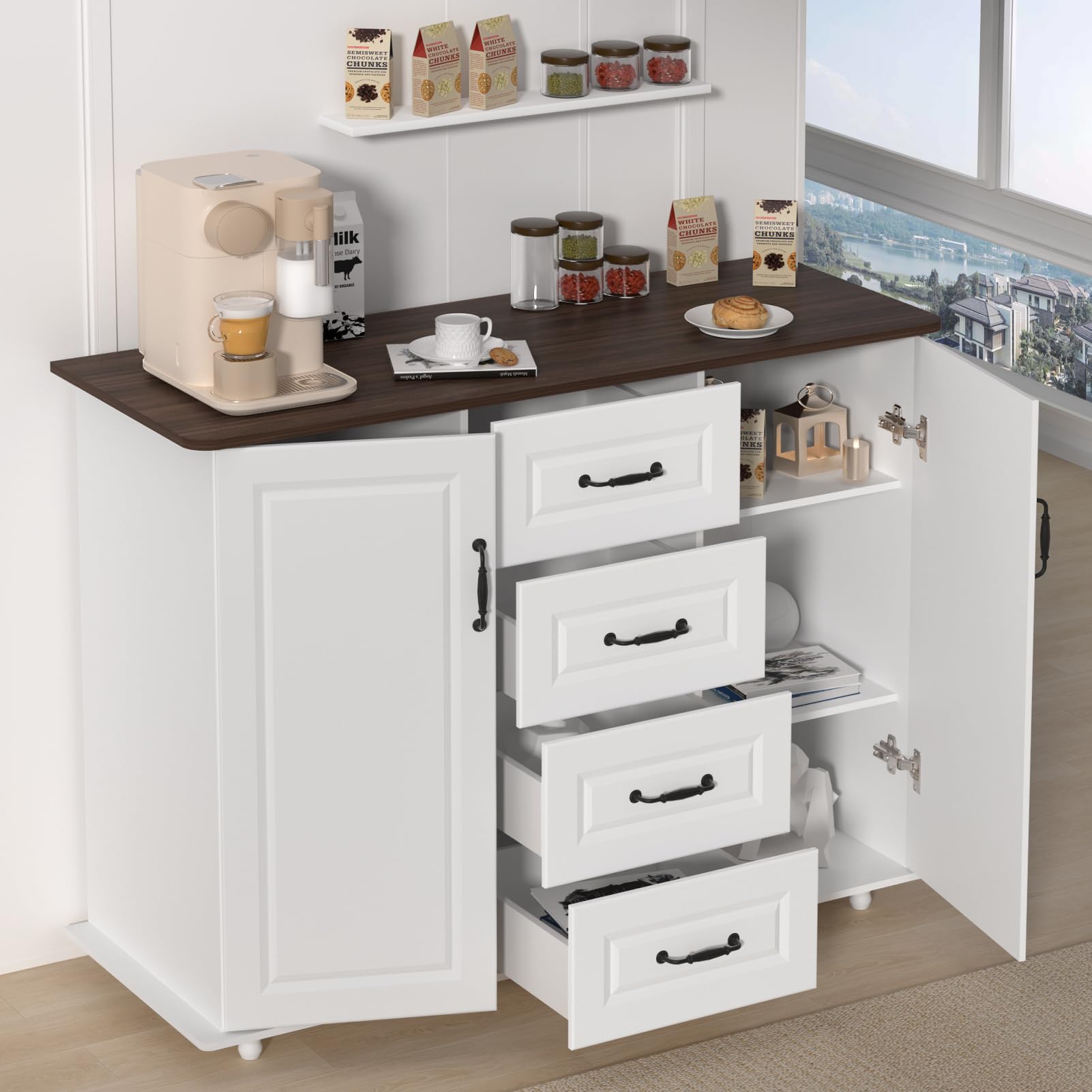 Cabinet, Kitchen Buffet Storage Cabinet, 47" Large Sideboard Buffet Storage Cabinet