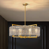 6-Light Modern Round Chandelier, Luxury Gold Drum Chandeliers, Water Ripple Glass