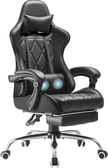 Gaming Chair with Footrest and Massage Lumbar Support, Ergonomic Computer Seat