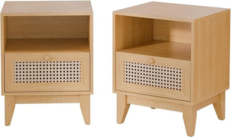 Modern Wicker Rattan Stand Set of 2, Rattan Stand with Drawer and Small Space